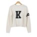 Casual Style Round Neck Letter Print Stripe Long Sleeve Sweater For Women -  