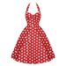 Vintage Halterneck Backless Polka Dot Print Ruffled Sleeveless Women's Dress -  