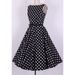 Vintage Scoop Neck Pleated Polka Dot Sleeveless Country Black Dress For Women -  