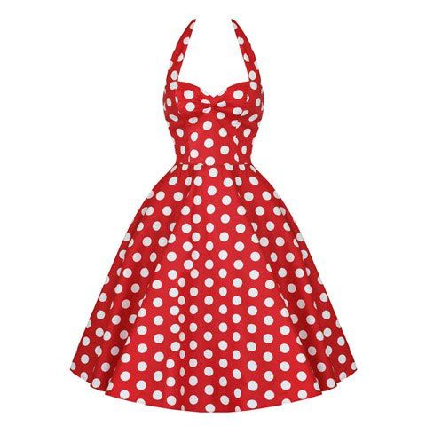 Unique Vintage Halterneck Backless Polka Dot Print Ruffled Sleeveless Women's Dress  