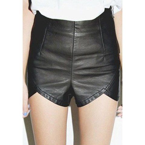Affordable Fashion Style Slimming High Waist Wavy Hem Over Hip PU Leather Shorts For Women  
