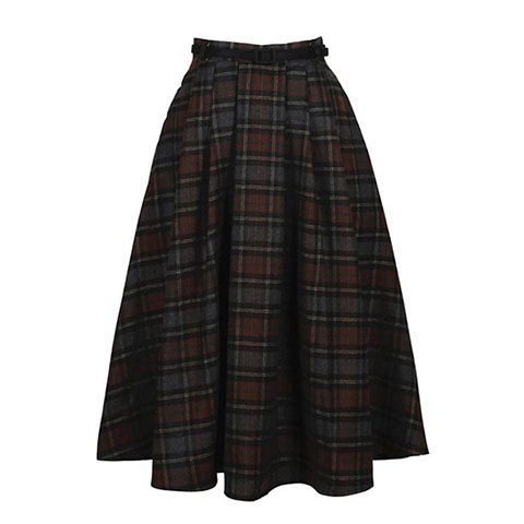 Brown L Vintage Ruffled Checked High Waist Women's Skater Tartan Skirt ...