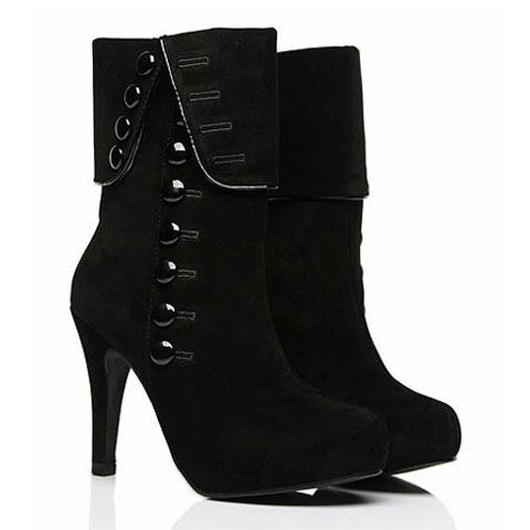 Shop Fold Over Button Mid Calf Boots BLACK 39