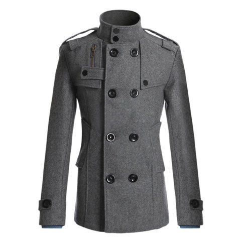 

Korean Style Turndown Collar Solid Color Double-Breasted Long Sleeves Men's Polyester Trench Coat, Gray