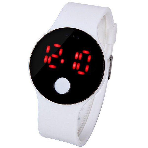 

Waterproof Rubber Band Red LED Watch with Number Hour Marks Round Shaped, White