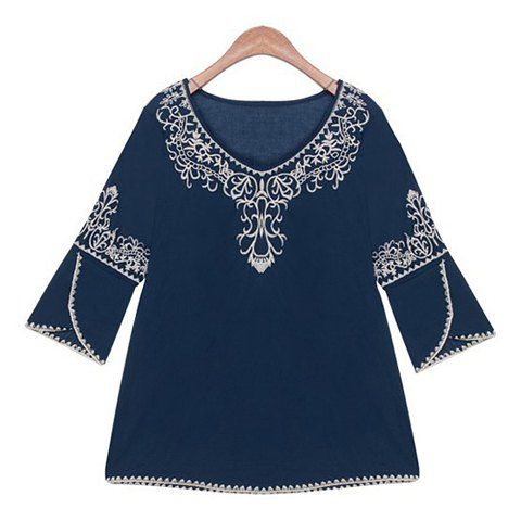 2019 Vintage Scoop Neck Irregular Embroidery 3/4 Sleeves Women's Blouse ...