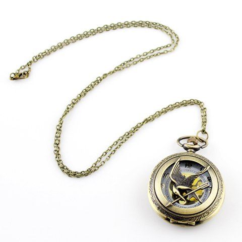 

Bird and Pocket Watch Shape Pendant Sweater Chain, Light gold