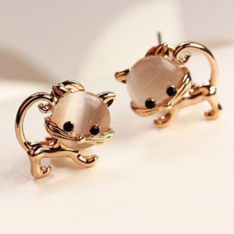 

Pair of Kitten Faux Opal Embellished Earrings, As the picture
