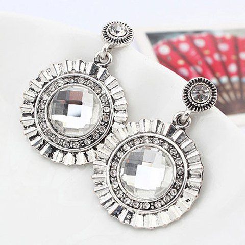 Discount Pair of Vintage Delicate Round Faux Gem Drop Earrings For Women  