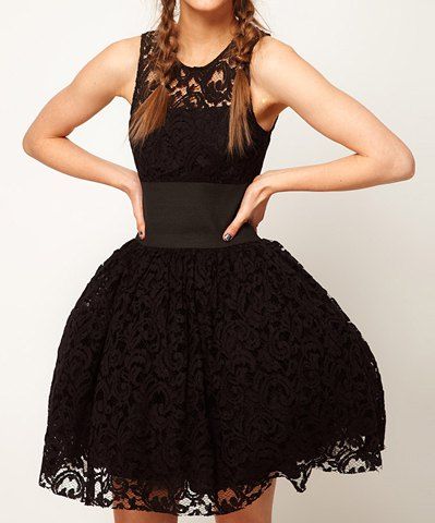 

Women's Sexy Black Lace Bubble Mini Sundress