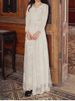 Ladylike V-Neck Hollow Out Narrow Waist Long Sleeves White Women's Dress -  