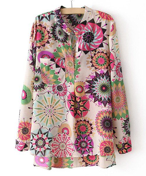 v neck loose fitting floral printed blouses