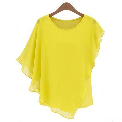 

Ladylike Style Round Collar Butterfly Sleeve Solid Color Chiffon Women's Blouse, Yellow