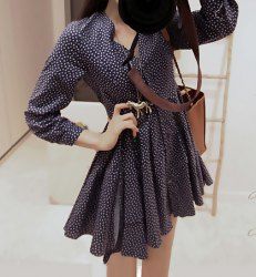 Ladylike Style V-Neck Tiny Floral Print Pleated Women's Dress -  