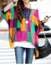 Stylish Scoop Neck Batwing Sleeve Color Block Chiffon Blouse For Women -  