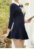 Vintage Doll Collar Animal and Floral Pattern Ruffles Long Sleeves Women's Dress -  