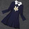Vintage Doll Collar Animal and Floral Pattern Ruffles Long Sleeves Women's Dress -  