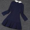 Vintage Doll Collar Animal and Floral Pattern Ruffles Long Sleeves Women's Dress -  