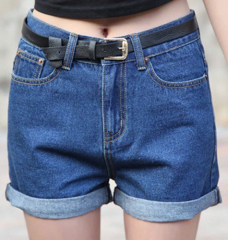Blue 2xl Loose High-waist Turnup Design Denim Women's Shorts | Rosegal.com
