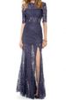 Elegant Style Round Collar Half Sleeve Solid Color Lace Side Slit Backless Women's Maxi Dress -  