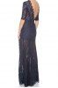 Elegant Style Round Collar Half Sleeve Solid Color Lace Side Slit Backless Women's Maxi Dress -  