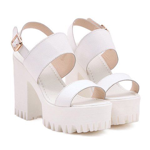 White 39 Street Style Chunky Heel And Solid Color Design Women's ...