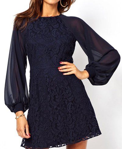 lantern sleeve dress neck round sexy hollow rosegal dresses