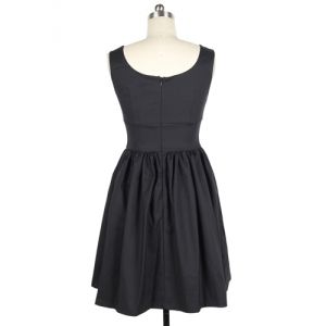 Black Xs Vintage Scoop Neck Sleeveless Solid Color Splicing Dress For ...