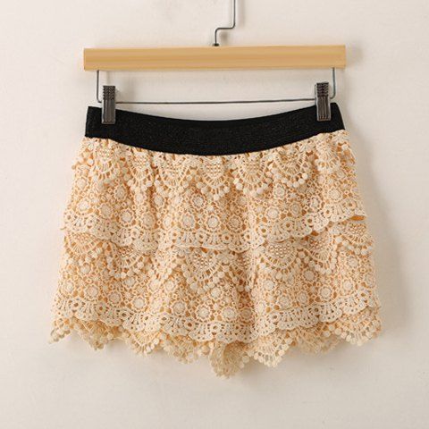 2018 Mid-waisted Elastic Lace Crochet Design Women's Culotte In Apricot ...