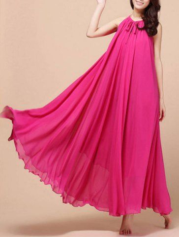 2018 Stylish Jewel Neck Solid Color Chiffon Dress For Women In Plum One ...