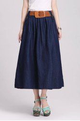 [48% OFF] Stylish Solid Color MId-Calf Denim Skirt With Belt For Women ...
