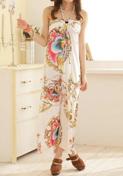 2018 Bohemian Style Halterneck Floral Print Backless Women's Dress In ...