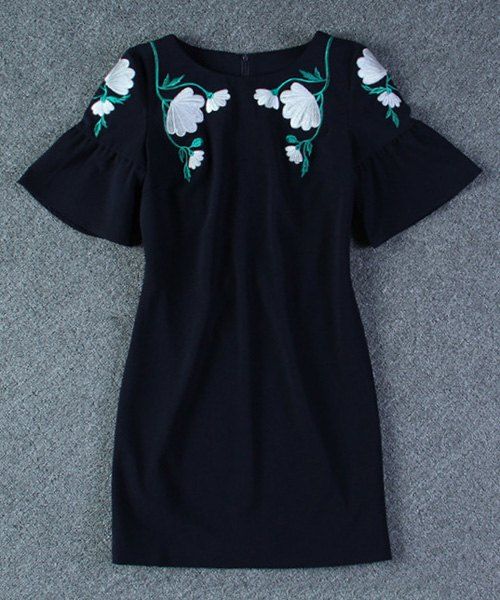 [11 OFF] Vintage Jewel Neck Butterfly Sleeves Embroidered Dress For