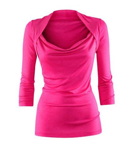 [26% OFF] Stylish Draped Collar Solid Color 3/4 Sleeve T-Shirt For ...