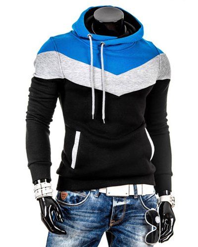 [57% OFF] Slimming Trendy Hooded Personality Color Splicing Long ...