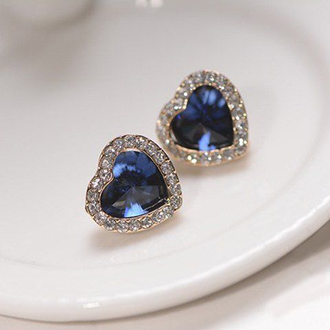 [42% OFF] Pair Of Diamante Faux Sapphire Heart Shaped Stud Earrings ...