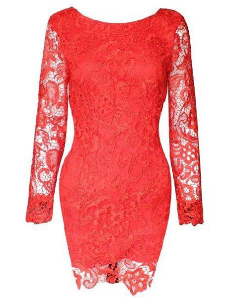 [43% OFF] Lace Long Sleeve Backless Short Bodycon Dress | Rosegal