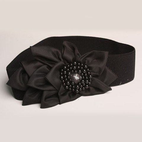 [56% OFF] Chic Faux Pearl Flower Design Elastic Belt For Women | Rosegal