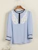 Vintage Jewel Neck Long Sleeves Lace Splicing Chiffon Blouse For Women -  
