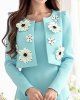 Vintage Solid Color Floral Embellished Sleeveless Dress and Jacket Suits For Women -  
