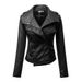 Stylish Turn-Down Collar Long Sleeve Solid Color Leather Jacket For Women -  