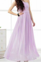 [40% OFF] Vintage One-Shoulder Solid Color Pleated Prom Long Dress For