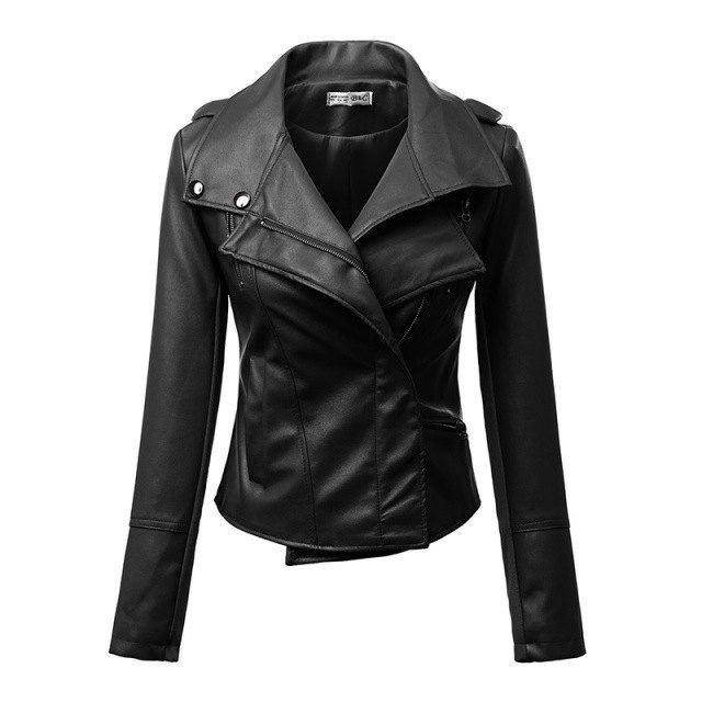 Best Stylish Turn-Down Collar Long Sleeve Solid Color Leather Jacket For Women  