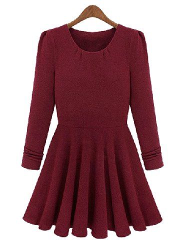 Wine Red L Simple Round Collar Long Sleeve Solid Color Knitted Women's ...