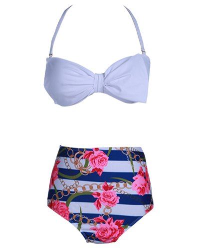 [57 Off] Cute Halter Floral Print High Waisted Bikini Set For Women