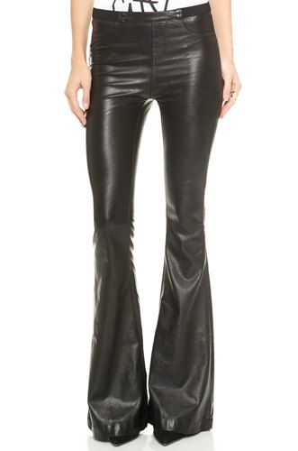 [47% OFF] Stylish Faux Leather Solid Color Flare Pants For Women | Rosegal