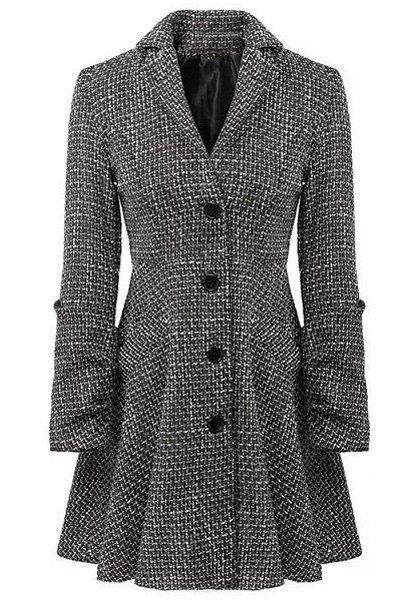 Notch Collar Long Sleeve Sold Color Trench Coat-Black | Wnter Fashon