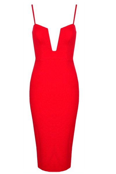2018 Sexy Spaghetti Strap Solid Color Bodycon Dress For Women In Red M ...