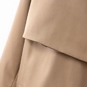 Khaki S Fashionable Lapel Neck Long Sleeve Solid Color With Belt Women