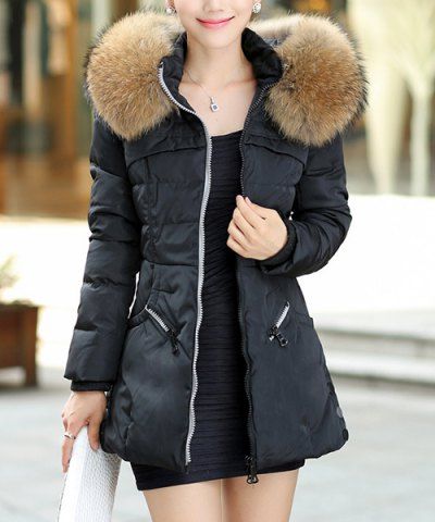 Black Xl Stylish Solid Color Zippered Long Sleeves Hooded Coat For ...